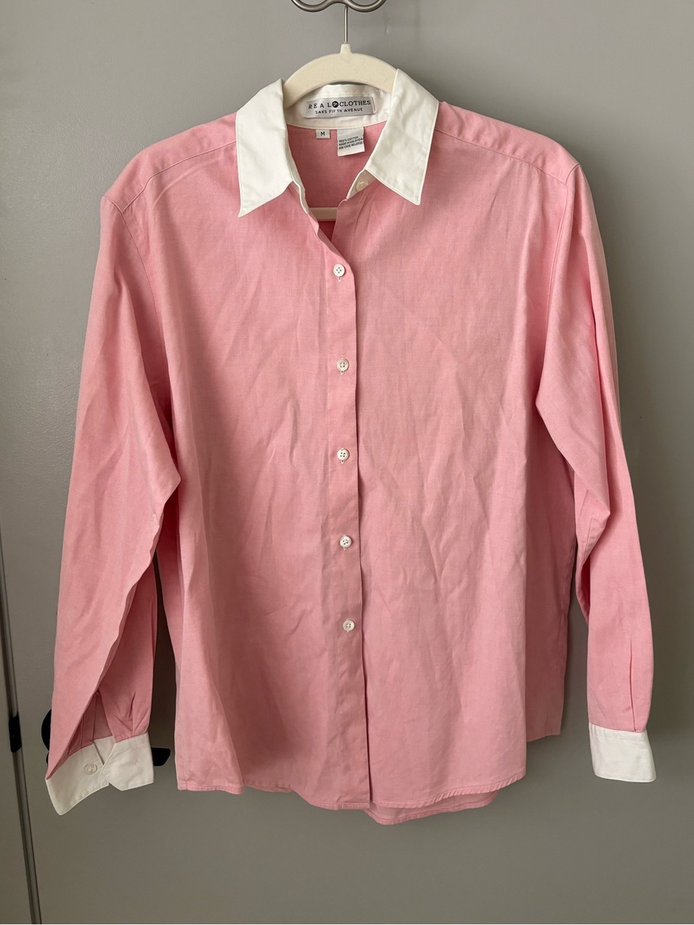 Real Clothes Saks Fifth Avenue Pink White Collar Button Down Shirt